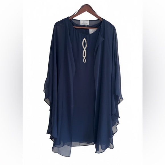 LUXURY GIFT FOR MOM | Gina Bacconi Navy Blue Dress, Elegant - Picture 1 of 9